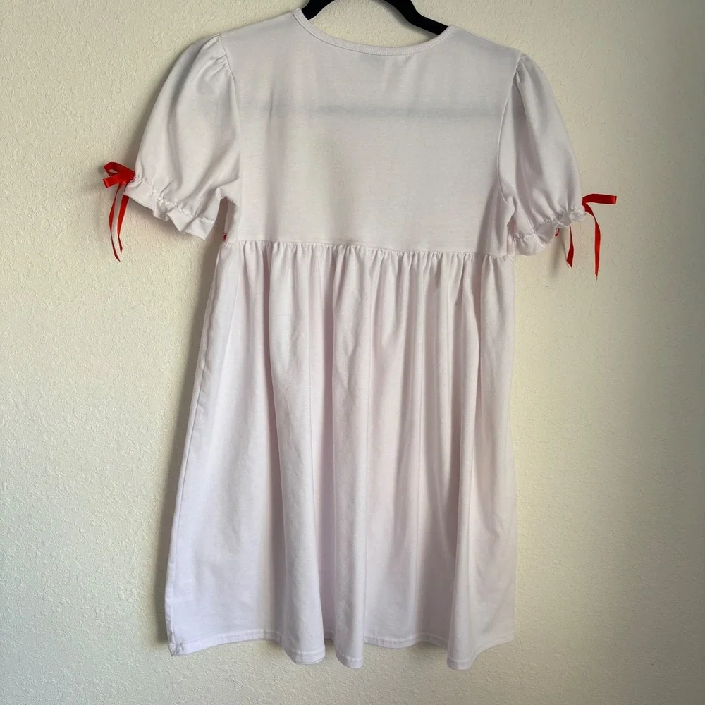 Abby & Evie Girls Christmas Smocked Dress White Red Holly Embroidery Size 12